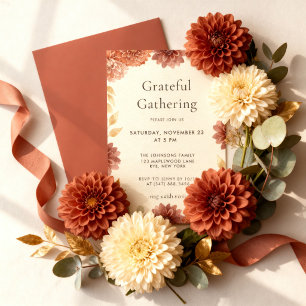 Elegant Autumn Floral Thanksgiving Dinner Party Invitation