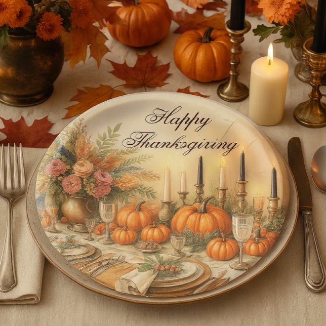 Elegant Autumn  Floral Thanksgiving Holiday Paper Plate (Creator Uploaded)