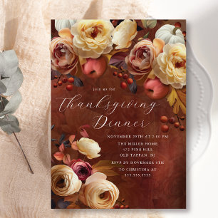 Elegant Autumn Floral Thanksgiving Invitation