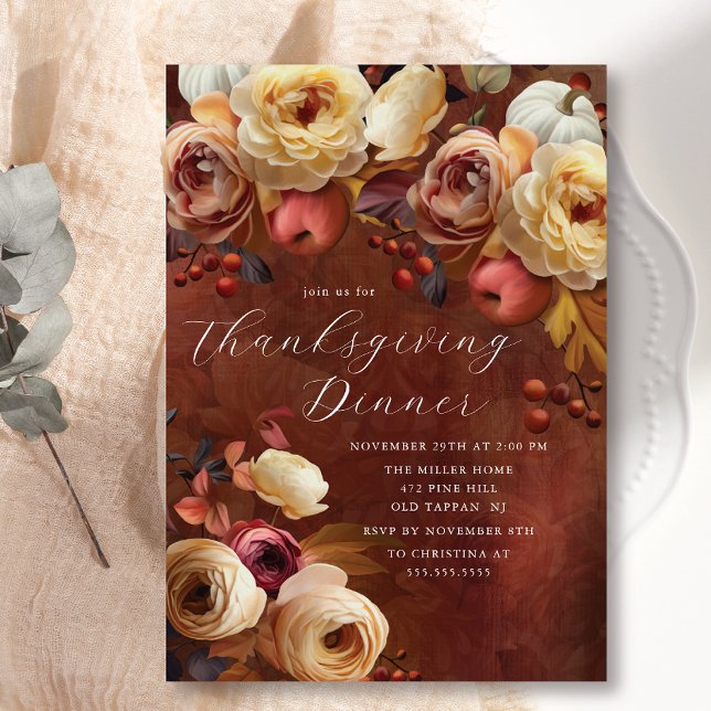 Elegant Autumn Floral Thanksgiving Invitation (Creator Uploaded)
