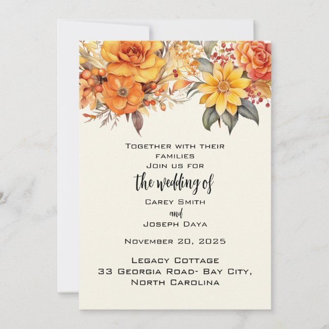 Elegant Autumn Floral Wedding  Invitation (Front)