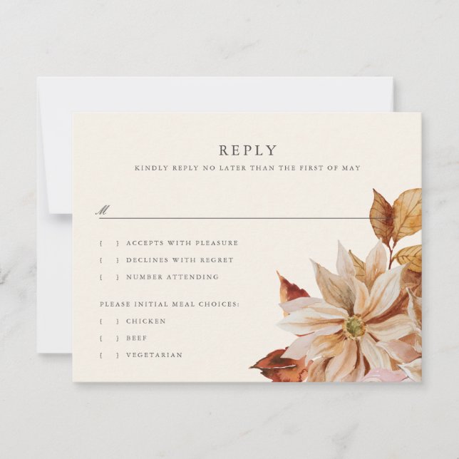 Elegant Autumn Floral Wedding RSVP Reply Card (Front)