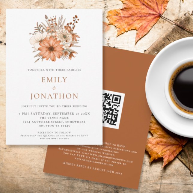 Elegant Autumn Florals QR Code Wedding Invitation (Creator Uploaded)
