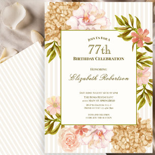 Elegant Autumn Flowers 77th Birthday Invitation