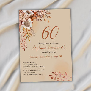 Elegant Autumn Flowers ฺBrown 60th Birthday Invitation