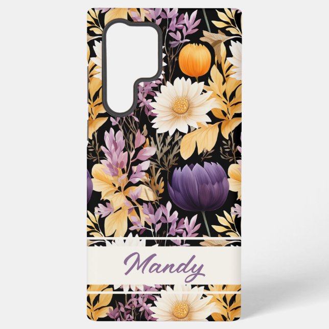 Elegant autumn flowers fall pattern samsung galaxy s22 ultra case (Back)