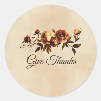 Elegant Autumn Flowers Floral Give Thanks Classic Round Sticker