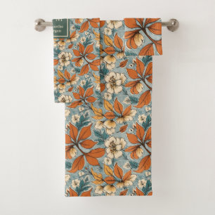 Elegant Autumn Flowers Sage Green Rust Tones Bath Bath Towel Set
