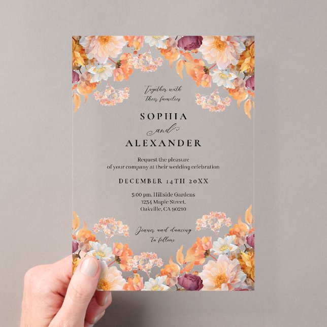 Elegant Autumn Flowers Wedding Acrylic Invitations (Insitu (Handheld))