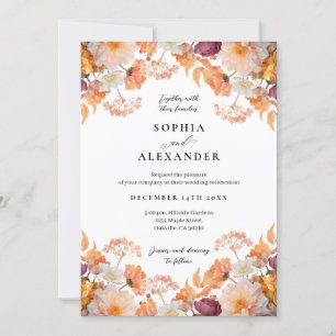 Elegant Autumn Flowers Wedding Invitation