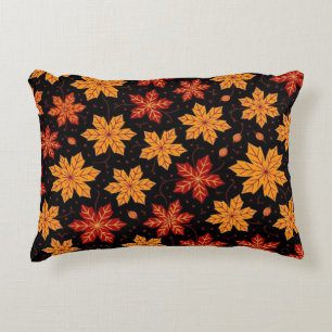 Elegant Autumn Foliage Leaves Pattern on Black Decorative Cushion