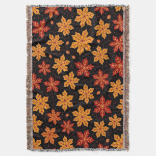Elegant Autumn Foliage Leaves Pattern on Black Throw Blanket