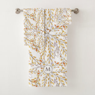 Elegant Autumn Foliage Pattern Personalised Bath Towel Set
