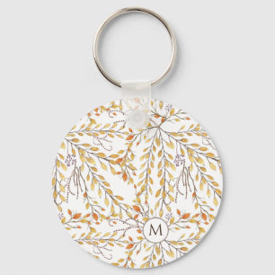 Elegant Autumn Foliage Pattern Personalised Key Ring