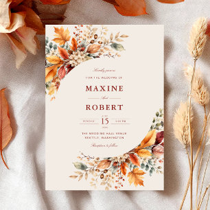 Elegant Autumn Foliage Soft Watercolor Wedding Invitation