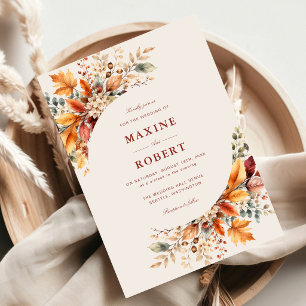 Elegant Autumn Foliage Soft Watercolor Wedding Invitation
