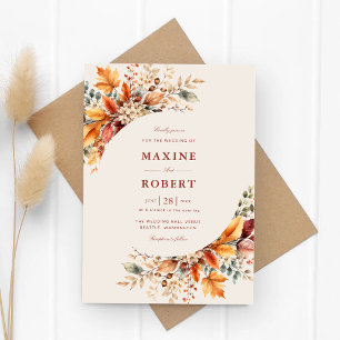 Elegant Autumn Foliage Soft Watercolor Wedding Invitation