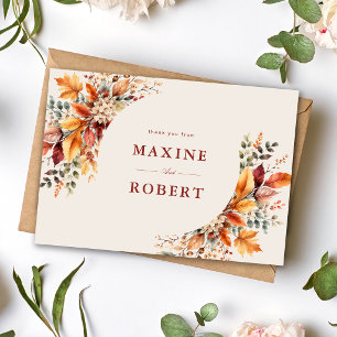 Elegant Autumn Foliage Soft Watercolor Wedding Thank You Card