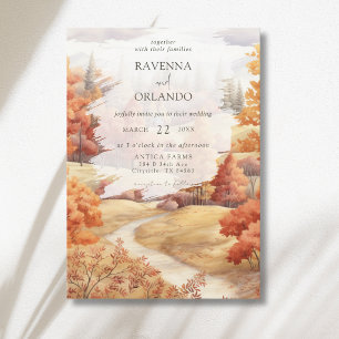 Elegant Autumn Forest Path Leaves Fall Wedding Invitation