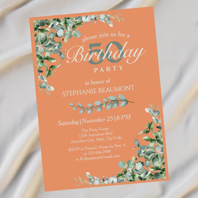 Elegant Autumn Green Flower Women's 50th Birthday  Invitation (Creator Uploaded)