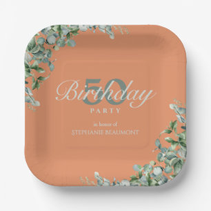 Elegant Autumn Green Flower Women's 50th Birthday Paper Plate