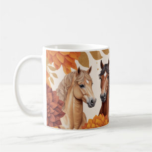 Elegant Autumn Horses with Floral Accents Coffee Mug