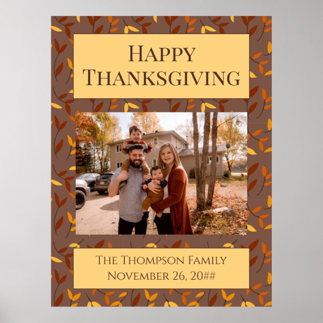 Elegant Autumn Leaf Family Photo Poster (Front)
