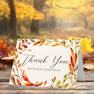 Elegant Autumn Leaf Wedding Personalized Thank You Card