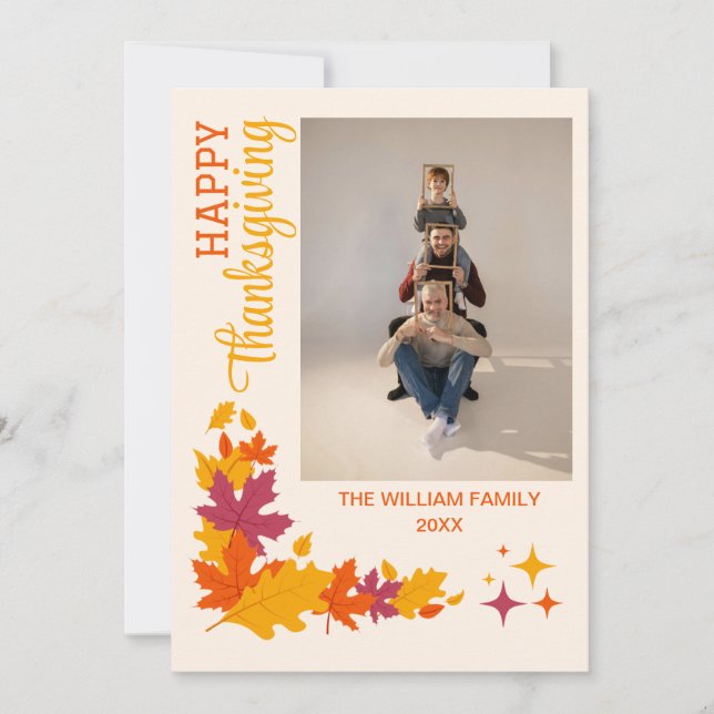 Elegant Autumn Leave Happy Thanksgiving Photo Holiday Card (Front)