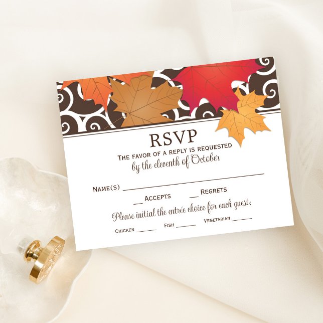Elegant Autumn Leaves and Swirls Fall Wedding RSVP Card (Creator Uploaded)