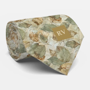Elegant Autumn Leaves Fall Monogram Tie