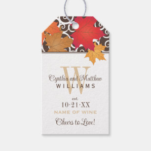 Elegant Autumn Leaves Fall Wedding Wine Favour Gift Tags