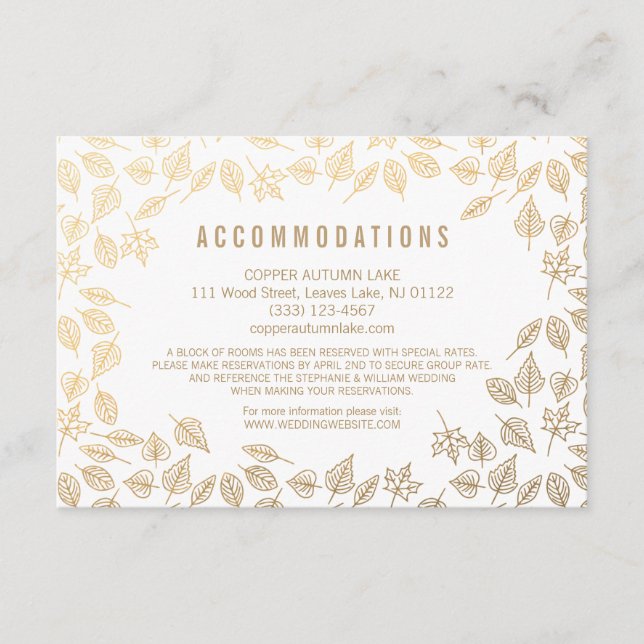 Elegant Autumn Leaves Gold Accommodation Card (Front)