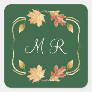 Elegant Autumn Leaves Green Sticker