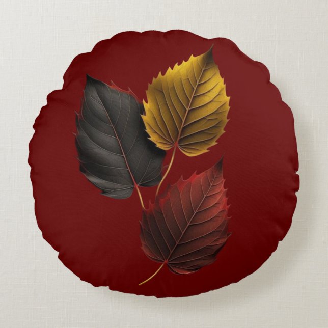 Elegant Autumn Leaves in Bold Hues Round Cushion (Front)