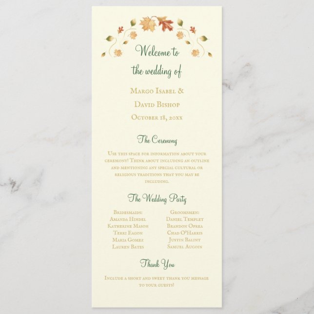 Elegant Autumn Leaves Program Programme (Front)