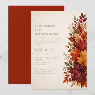 Elegant Autumn Leaves Reception Only Wedding Invitation