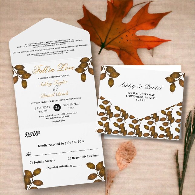 Elegant Autumn Leaves Rustic Fall Floral Wedding All In One Invitation (Creator Uploaded)