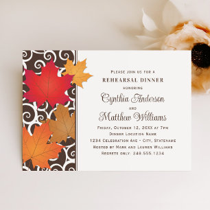 Elegant Autumn Leaves Swirls Fall Rehearsal Dinner Invitation