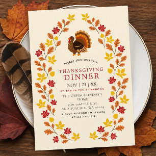 Elegant Autumn Leaves Thanksgiving Dinner Invitation