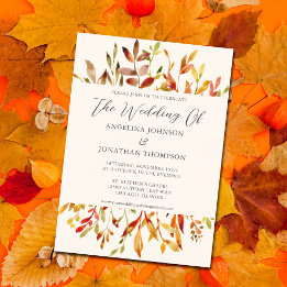 Elegant Autumn Leaves Watercolor Fall Wedding Magnetic Invitation