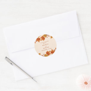 Elegant Autumn Maple Leaves Wedding Classic Round Sticker