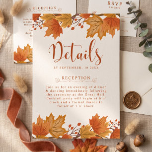 Elegant Autumn Maple Leaves Wedding Details Enclosure Card