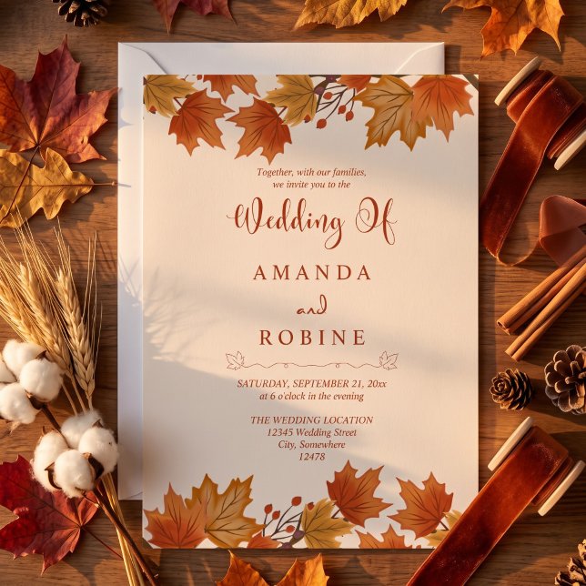 Elegant Autumn Maple Leaves Wedding Invitation (Creator Uploaded)