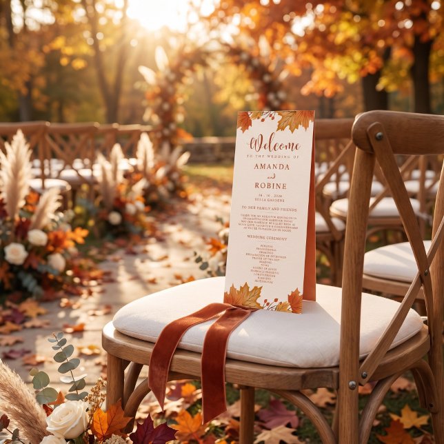 Elegant Autumn Maple Leaves Wedding Program Programme (Creator Uploaded)