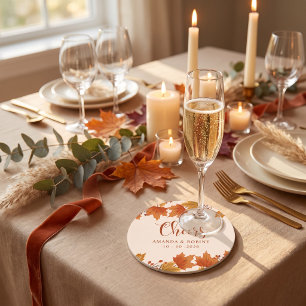 Elegant Autumn Maple Leaves Wedding Round Paper Coaster