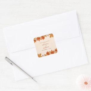 Elegant Autumn Maple Leaves Wedding Square Sticker