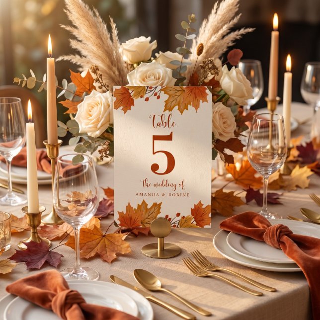 Elegant Autumn Maple Leaves Wedding Table Number (Creator Uploaded)