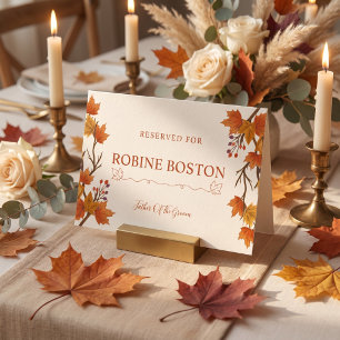 Elegant Autumn Maple Leaves Wedding Tabletop Sign Card