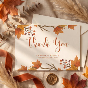 Elegant Autumn Maple Leaves Wedding Thank You Card